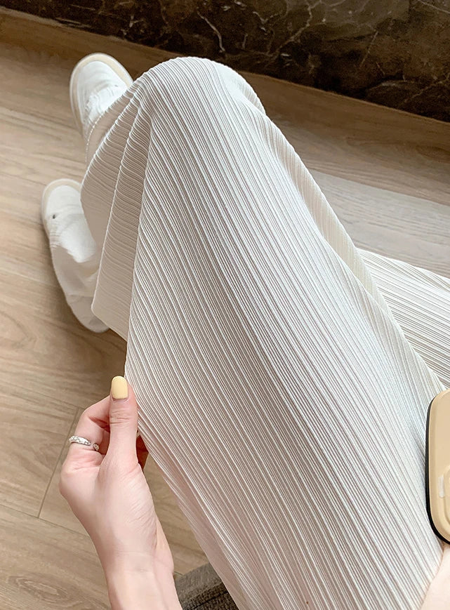 2024 Spring Summer Ice Silk Wide Leg Pants for Women Korean Thin Chiffon High Waist Saggy Loose Straight Casual Fashion Trousers