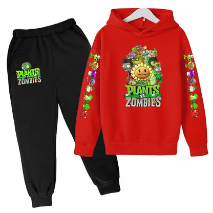 Kids Hooded Pullover Popular Game Plants vs. Monster Print Boys/Girls Top/Pants 3-13Y Casual Fun Sports Charming  Clothing Set