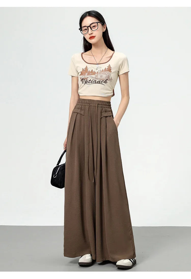 High Waist Wide Leg Pants Women's Ice Silk Loose Fit Casual Trousers Skirt Spring Summer New Style Sliko Moutain Lazy Pants