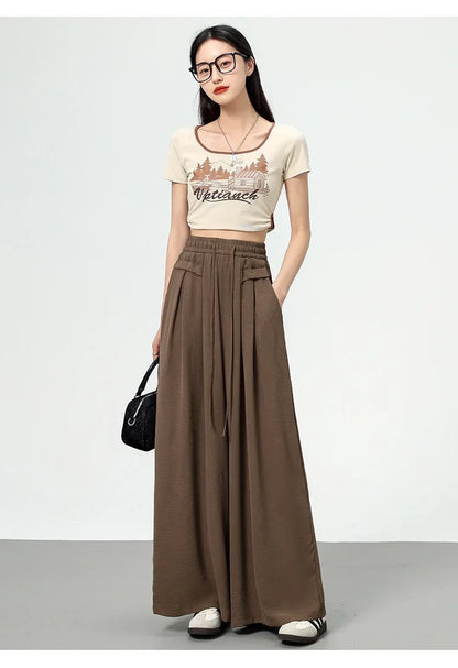 High Waist Wide Leg Pants Women's Ice Silk Loose Fit Casual Trousers Skirt Spring Summer New Style Sliko Moutain Lazy Pants