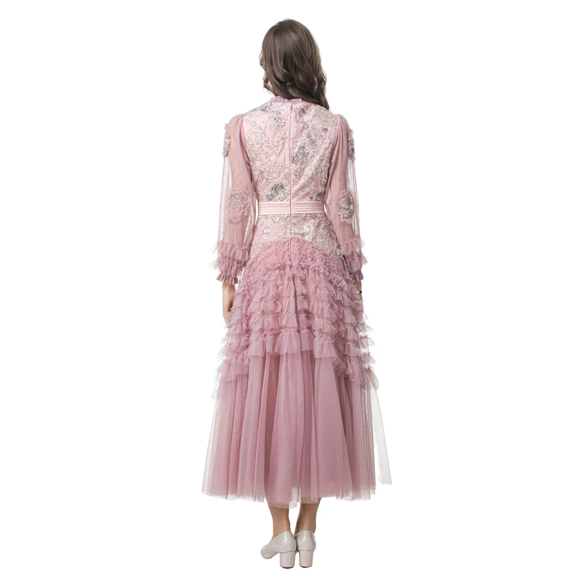 Women's Dresses O Neck Long Sleeves Beaded Tiered Ruffles Elegant Designer Lolita Party Vestidos