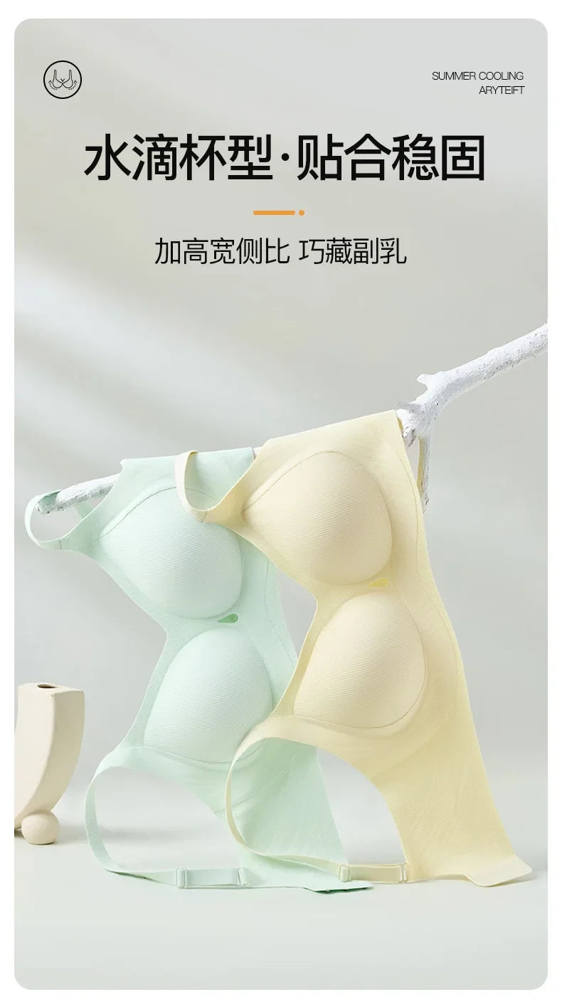 Ribbed Fashion Seamless Bra Without Underwire Skin-Friendly Comfortable Breathable Lift Small Chest Gather Soft Support Bra