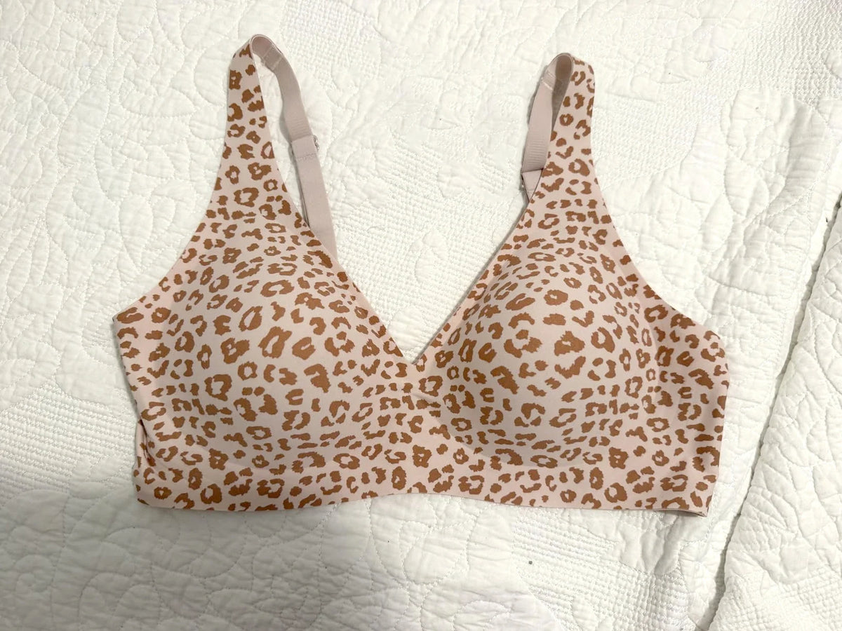 Pink Leopard Deep V Push Up Jelly BrasWireless Supportive Bra No Underwire Comfortable Bras Plunge Seamless Bralette