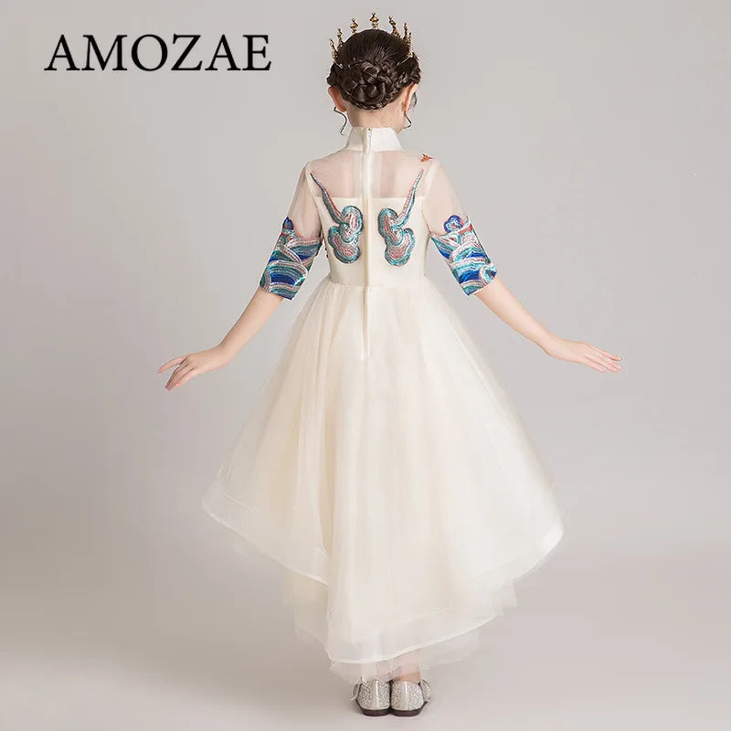 New Fashion Flower Girl Dress Bead Appliques Birthday Party Wedding Dress Children Fancy Princess First Communion Gown