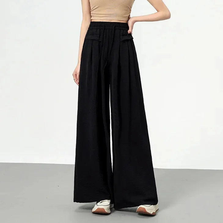 High Waist Wide Leg Pants Women's Ice Silk Loose Fit Casual Trousers Skirt Spring Summer New Style Sliko Moutain Lazy Pants