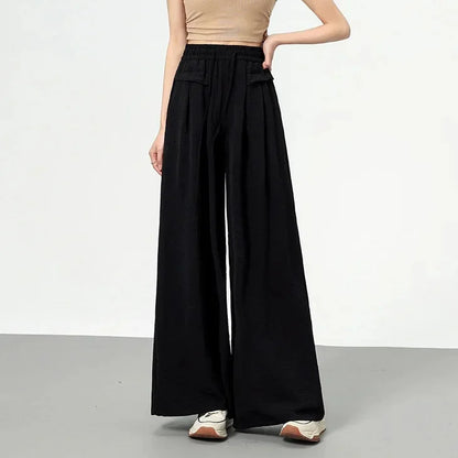 High Waist Wide Leg Pants Women's Ice Silk Loose Fit Casual Trousers Skirt Spring Summer New Style Sliko Moutain Lazy Pants