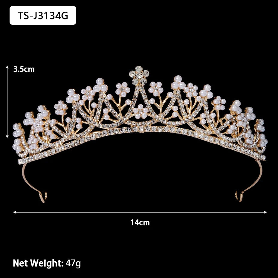 Efily Gold Color Wedding Tiaras and Crowns for Pearl Rhinestone Headband Bride Headpiece Jewelry