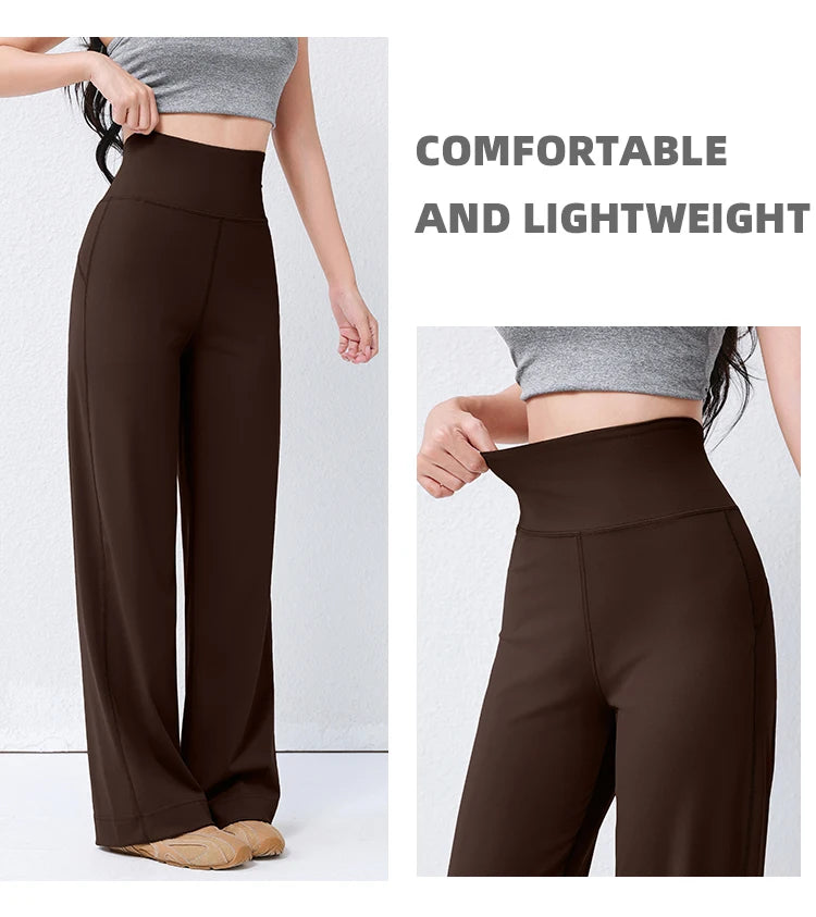 Women's High Waist Yoga Pants Loose Fit Straight Wide Leg Solid Color Spring Outdoor Wear Sports Fitness