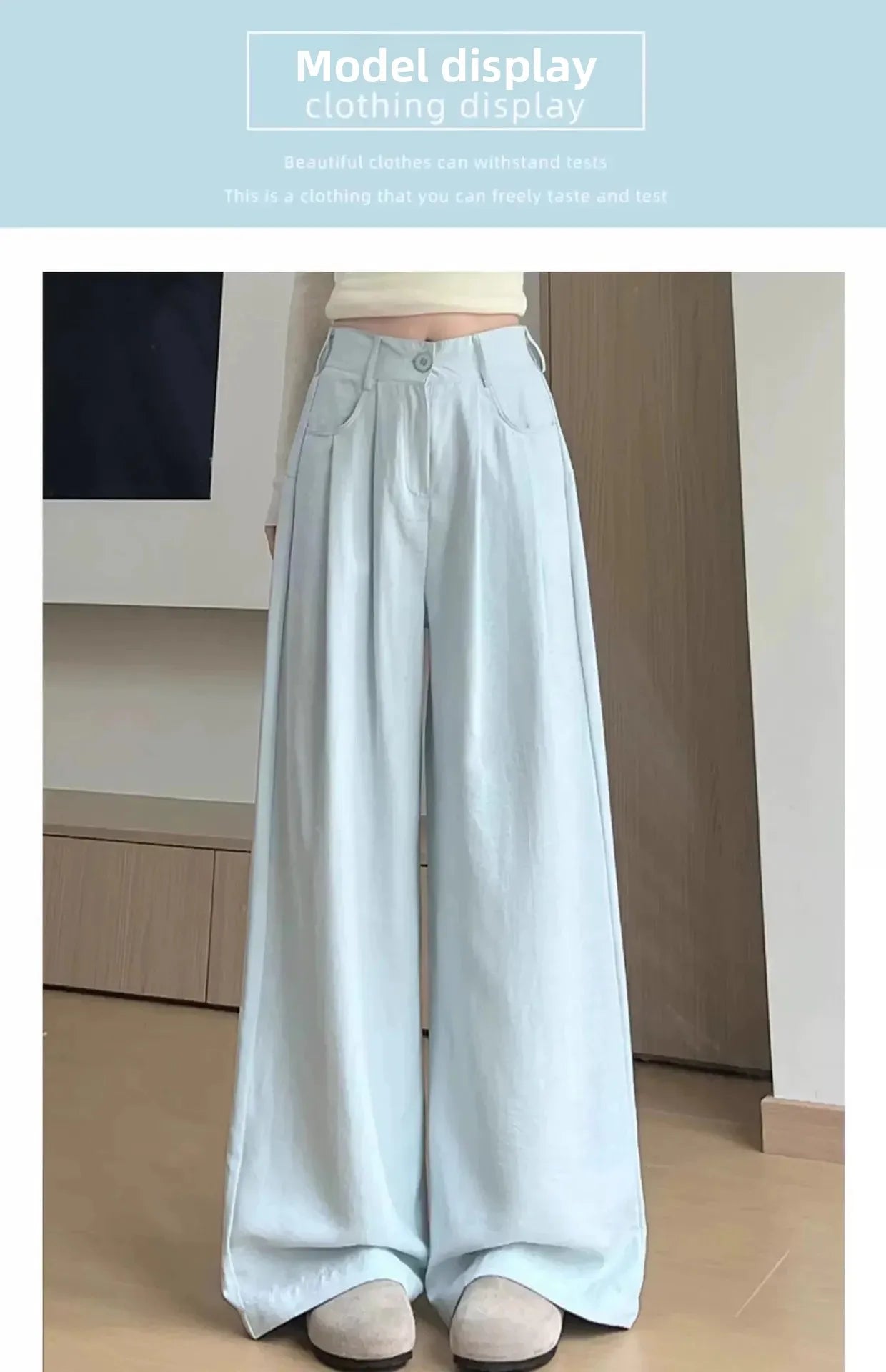 Ice Silk Drapey Wide Leg Pants Women's Summer Thin New Style Beige Color Nine Points Long Trousers Comfortable Fit Female Pants