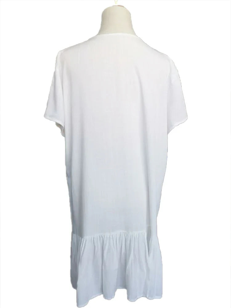 SUNFORYOU Cover-ups  Tunic For Beach Button Rayon V neck Beach Shirt Swimsuit Cover Up Vestido Sarong Beachwear Women Pareo