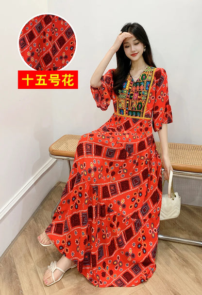 Indian Dress for Women Summer Embroidery Chic Elegant Party Dresses Clothes Vintage Long Maxi Prom Bohemian Beach Robe Vestidos