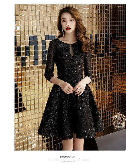 Evening Dress Women's 2024 New Black Dinner Party Cocktail Party Birthday Dresses Female Fashion Elegant Autumn Short Vestidos
