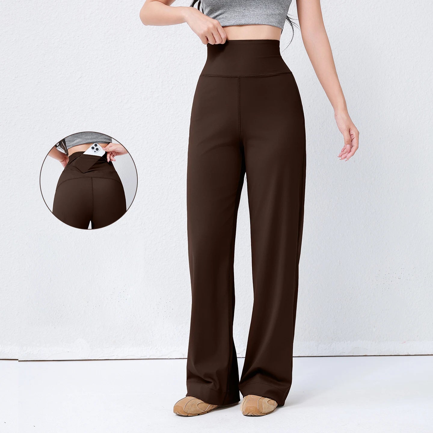 Women's High Waist Yoga Pants Loose Fit Straight Wide Leg Solid Color Spring Outdoor Wear Sports Fitness