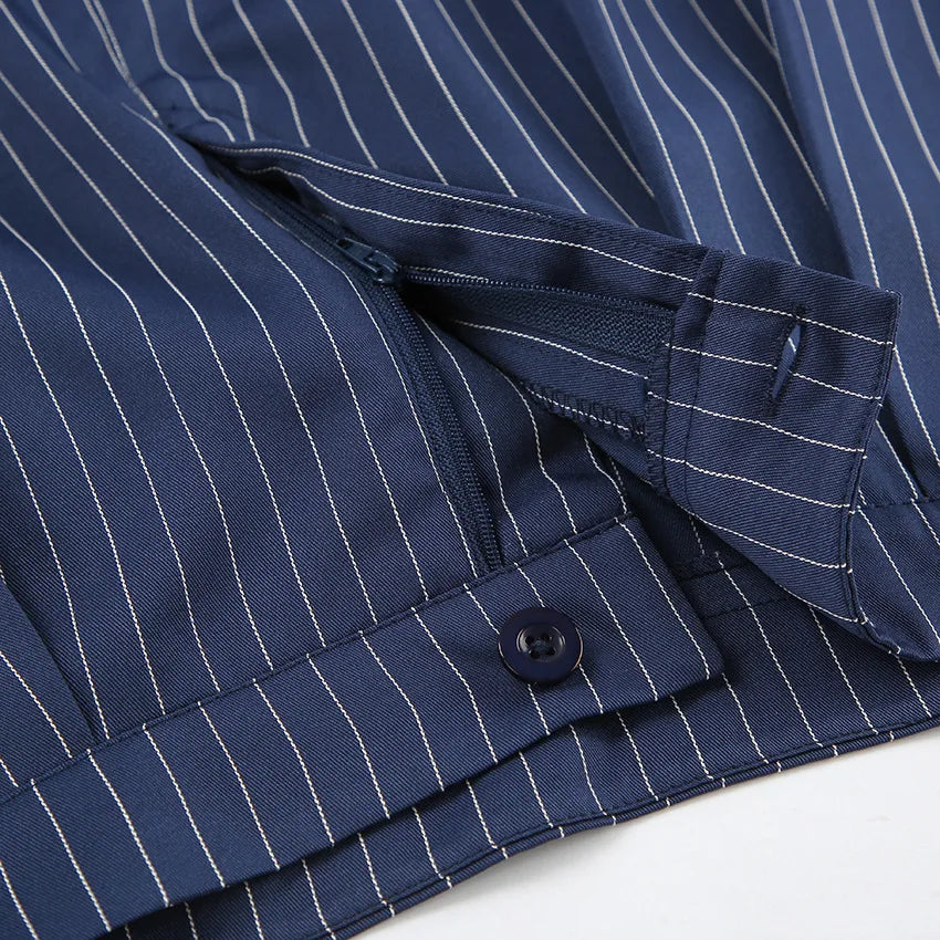 High Waisted Straight Leg Wide Leg Pants For Women's Clothing  Autumn/Winter New Navy Striped Fashionable Casual Pants