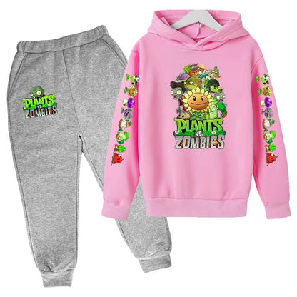 Kids Hooded Pullover Popular Game Plants vs. Monster Print Boys/Girls Top/Pants 3-13Y Casual Fun Sports Charming  Clothing Set