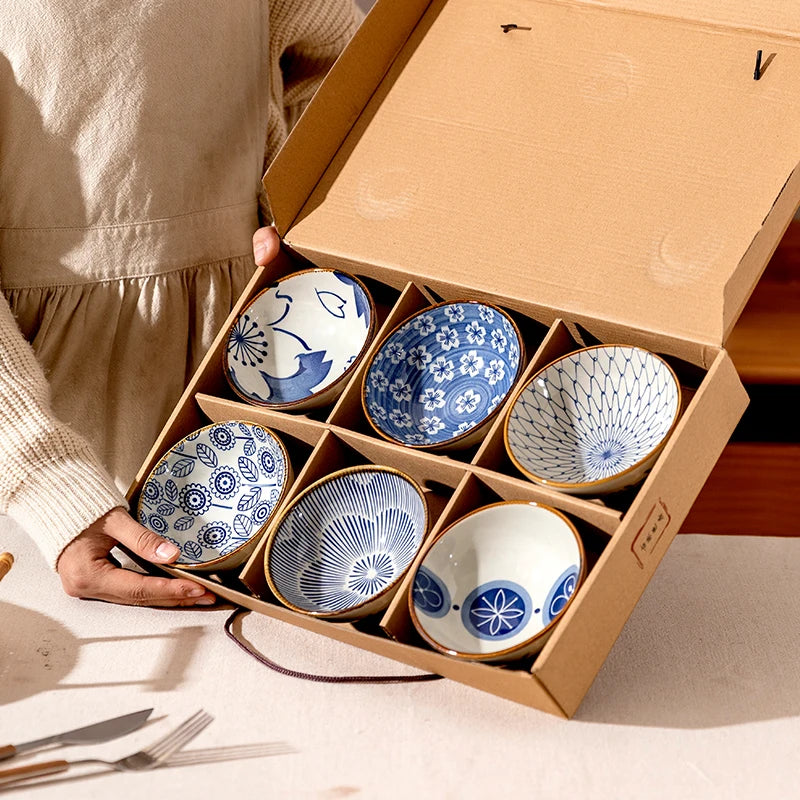 Ceramic Bowl Japanese Style Set Kitchen Noodle Bowl Hand-painted Tableware Set Microwave Safe Gift Box Dishes