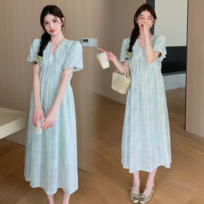 Pregnant Women's Dress Summer  Fashionable Western Style Loose Belly Covering French High Waisted Long Skirt