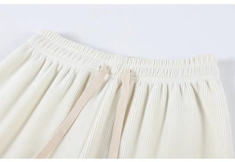 Women Wide Leg Corduroy Pants Autumn Winter Women Basic Elastic Waist Stright Long Pants Casual Female Long Pants Trousers