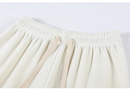 Women Wide Leg Corduroy Pants Autumn Winter Women Basic Elastic Waist Stright Long Pants Casual Female Long Pants Trousers