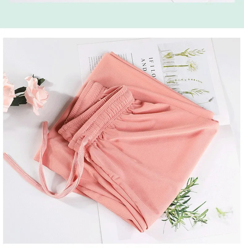 Ice Silk Wide Leg Pants Women's Summer  New High Waist Drape Loose Slimming Straight Bla Floor-Length Casual Trousers
