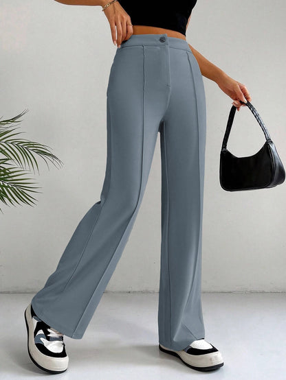 Women's Plain High Waist Straight Leg Pants, Chic Casual Comfy Zipper Button Trousers for Daily Wear, Pants for Women