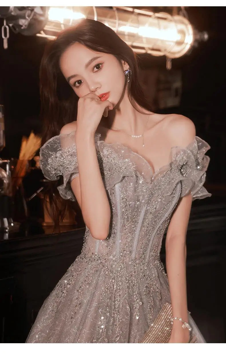 Banquet Evening Dress for Women New Style Spring and Summer One Shoulder Elegant Annual Meeting Host Fairy Style Birthday Dress
