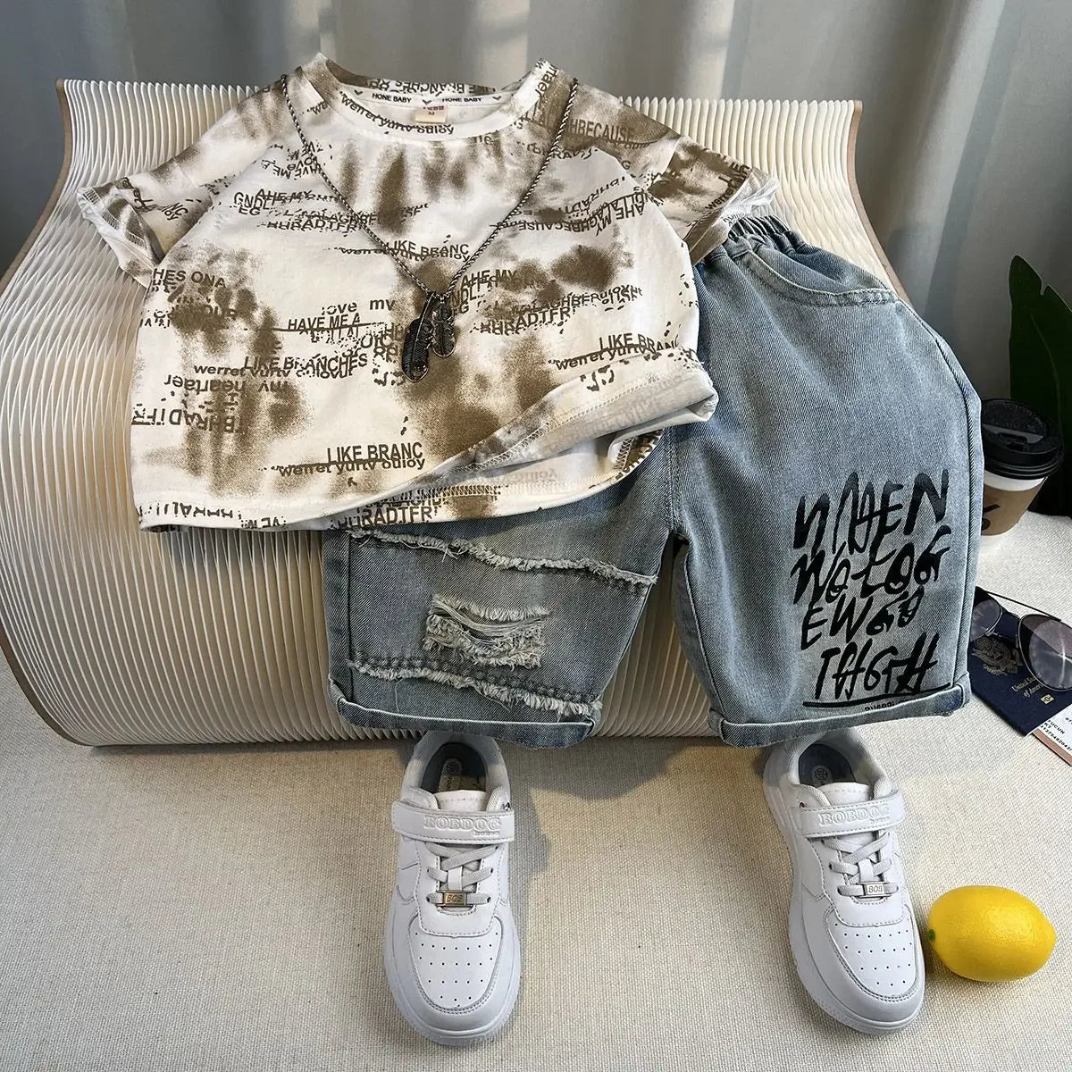 Hot Sale Fashion Baby Boy Suit Summer Clothes Short Sleeve T-shirt Short Jeans 2 Piece Set Kids Outfit  Children's Costume