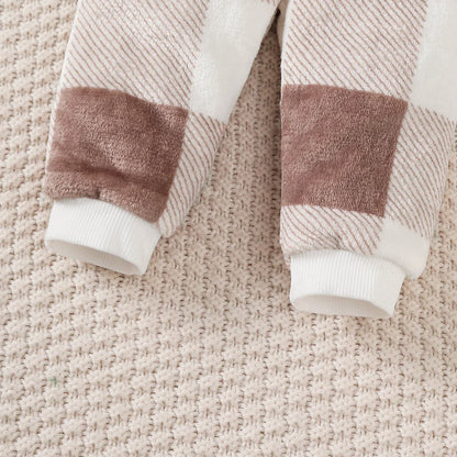 Baby Boys and Girls Winter Plush Clothing Set Long Sleeved Plaid Top+Pants 2PCS Warm Clothes Outfits for 3-24 Months Toddler Boy