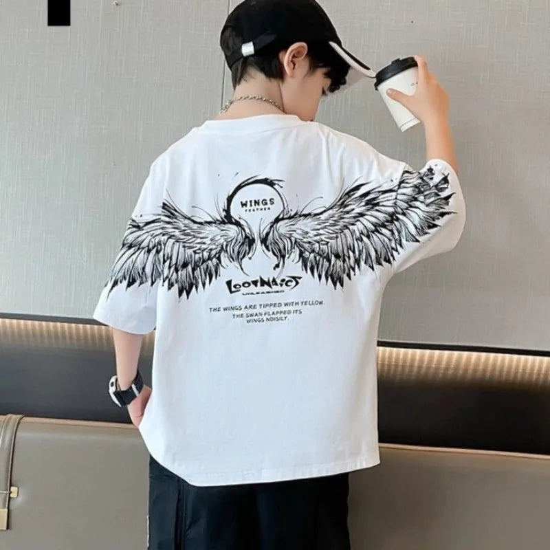Summer Kids Wing T-Shirt Cotton Loose Stylish Boy's Shirt Big Kids Summerwear