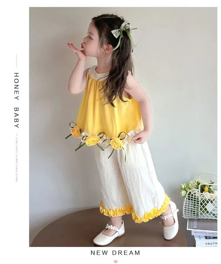 Children's Sets Floral Girls Set Summer New Kids Super Cute Short Sleeve Top