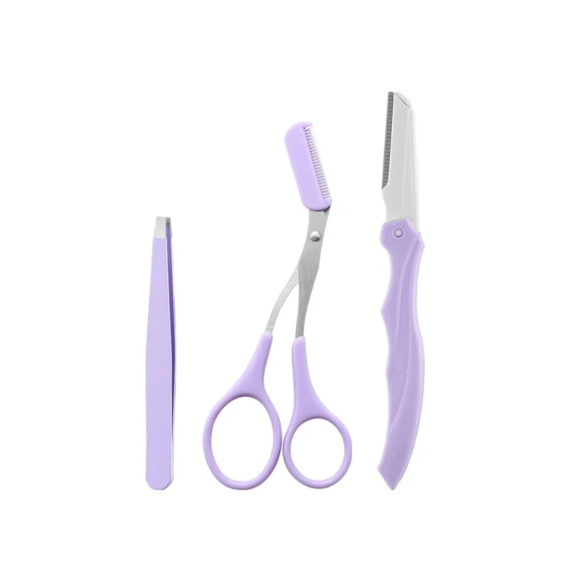 Private Label 3Pcs/Set Makeup Tools Portable Eyebrow Trimming Set Eyebrow Razor Eyebrow Scissors with Comb