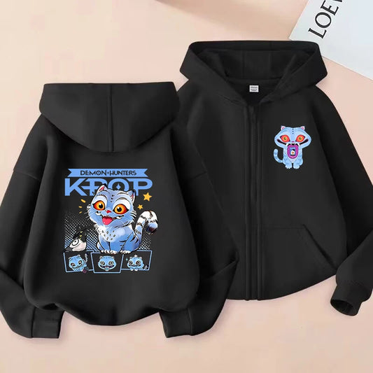 Kids Zip Up Sweatshirts Tiger Kpop Demon Hunters Hoodie Children Clothes Kid Girl Boy Sweatshirt Zipper Hoody Baby Top