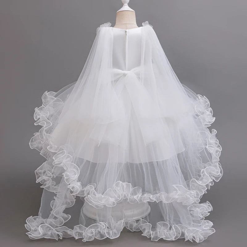 Girls White Pink Party Princess Dress Kids Girl Tailing Dresses for Wedding Birthday Ceremony Baby Girl Gown