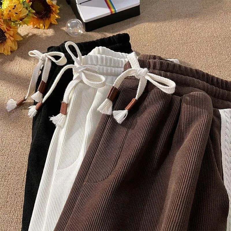 Plus Size Corduroy Pants Women's Casual Drapey Long Trousers Spring Autumn Winter High School Junior High Students Fashionable