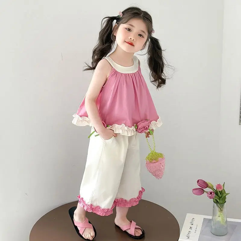 Children's Sets Floral Girls Set Summer New Kids Super Cute Short Sleeve Top