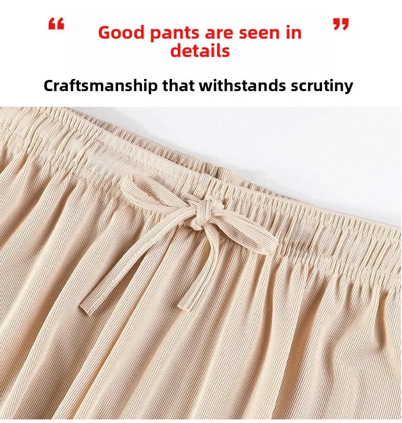 Ice Silk Wide Leg Pants Women's Summer  New High Waist Drape Loose Slimming Straight Bla Floor-Length Casual Trousers