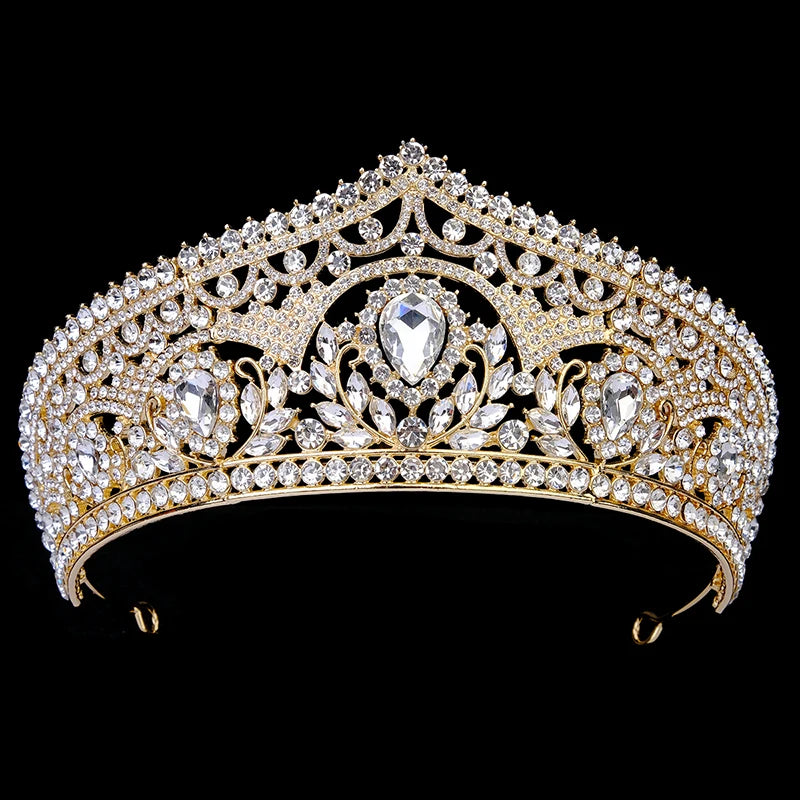 Efily Gold Color Wedding Tiaras and Crowns for Pearl Rhinestone Headband Bride Headpiece Jewelry