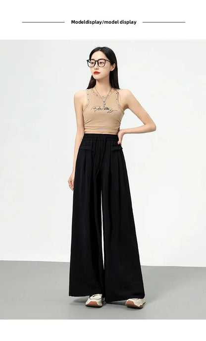 High Waist Wide Leg Pants Women's Ice Silk Loose Fit Casual Trousers Skirt Spring Summer New Style Sliko Moutain Lazy Pants