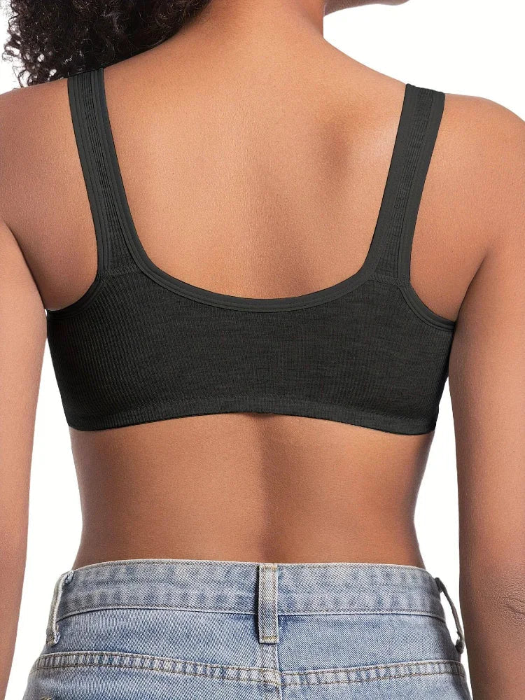 Women'S Bra Wire-Free Front Closure Solid Color Full Coverage Fixed Cups Women Seamless Large Size Comfort Underwear