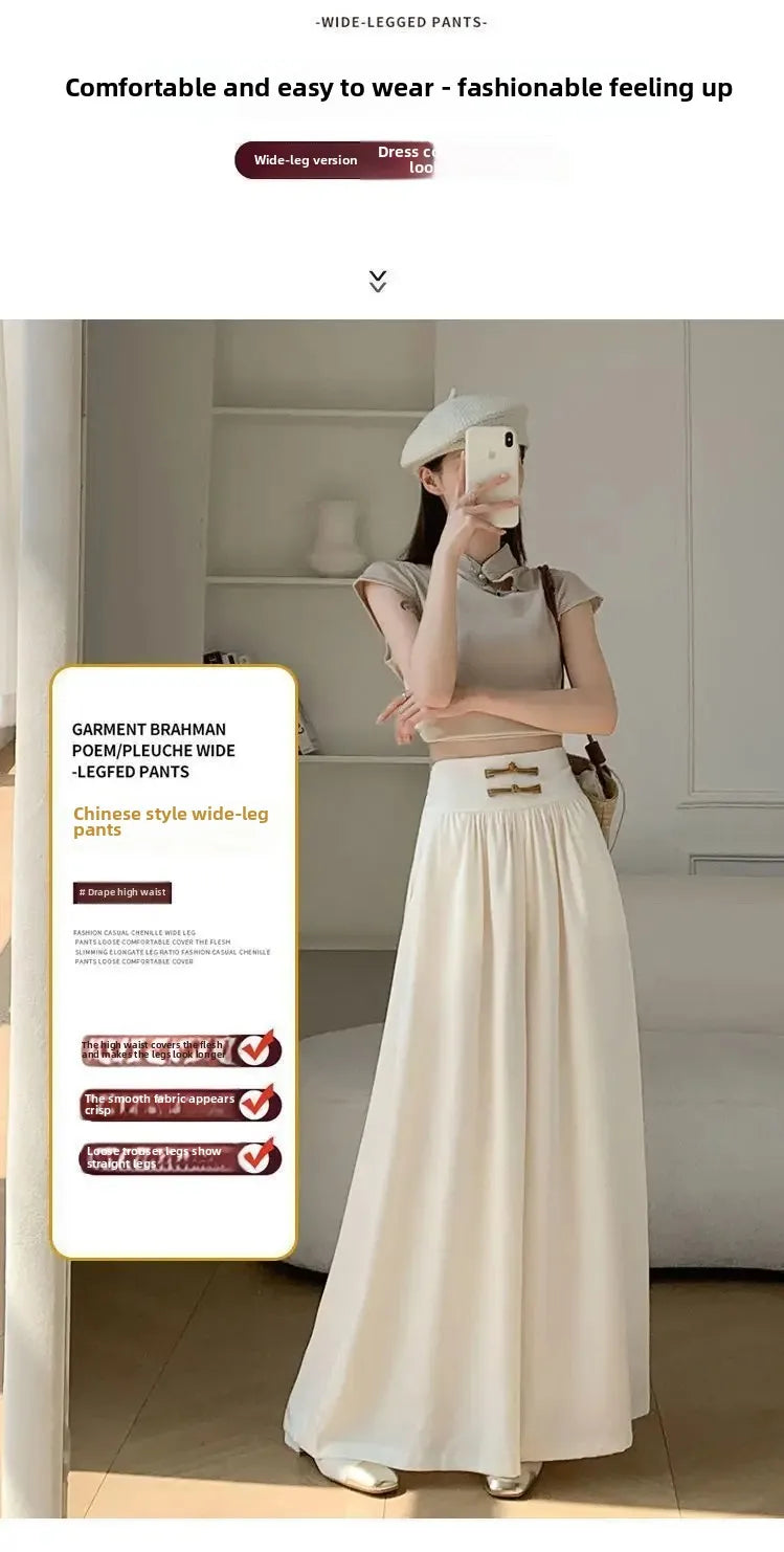 High Waist Drapey Wide Leg Casual Pants Women's Spring Summer New Chinese Design Long Trousers Southeast Asian National Style Bu
