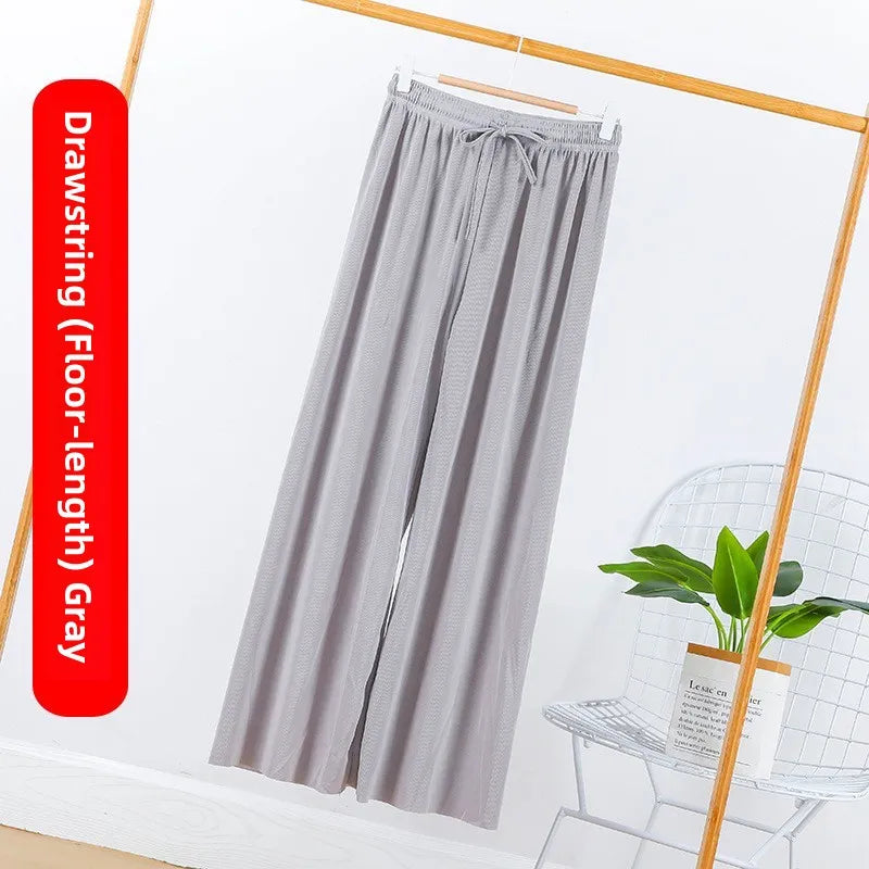Ice Silk Wide Leg Pants Women's Summer  New High Waist Drape Loose Slimming Straight Bla Floor-Length Casual Trousers