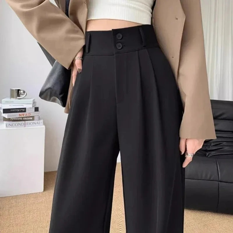 Elegant Wide Leg Pants Women Korean Style High Waist Black Baggy Pants Office Ladies Fashion Loose Suit Trousers Streetwear