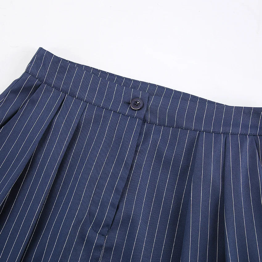 High Waisted Straight Leg Wide Leg Pants For Women's Clothing  Autumn/Winter New Navy Striped Fashionable Casual Pants