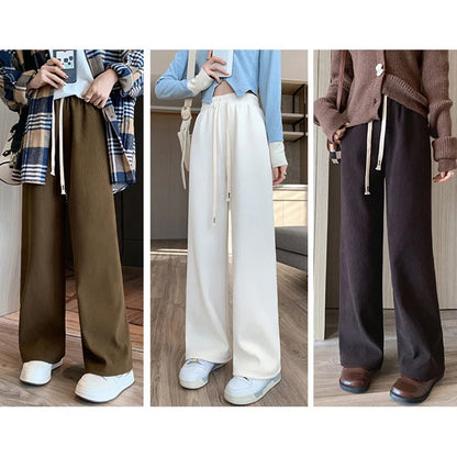 Women Wide Leg Corduroy Pants Autumn Winter Women Basic Elastic Waist Stright Long Pants Casual Female Long Pants Trousers