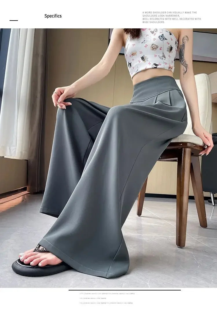 High Waist Wide Leg Straight Cut Casual Loose Long Pants Women's Suit Pants Spring Summer New Arrival Floor Length Trousers