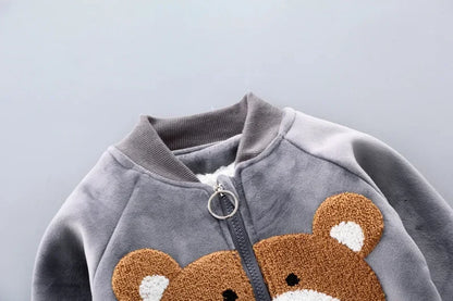 3Pcs Boys Suit Autumn And Winter Baby Girl Clothes Fleece Thickened Keep Warm Sets For Children Cute Bear Embroidery Clothing