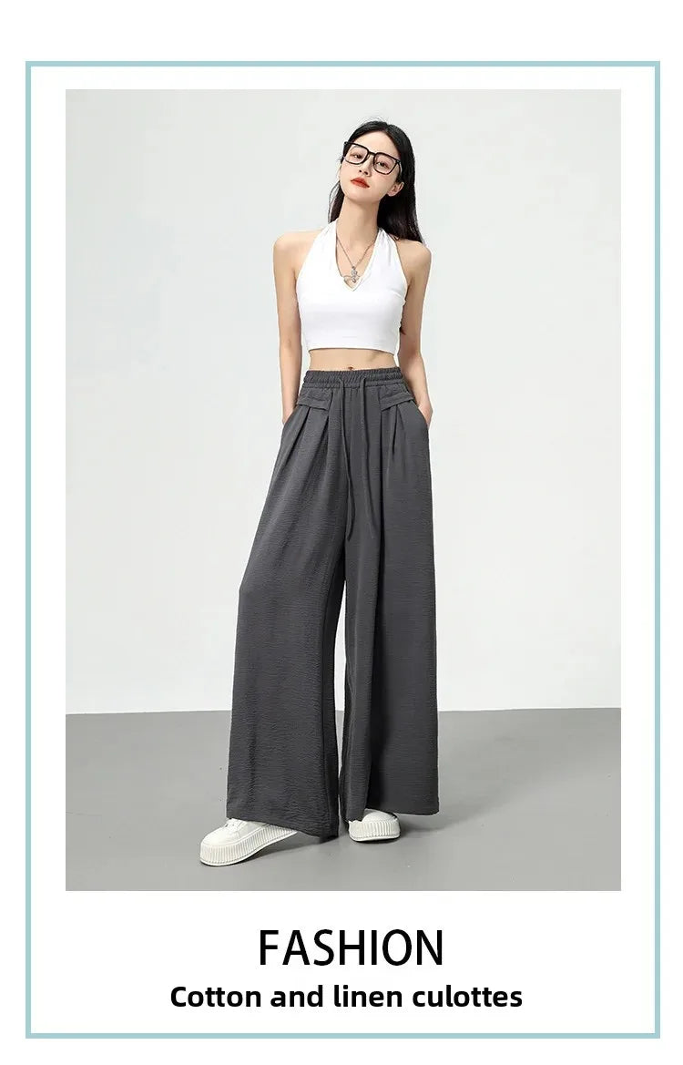 High Waist Wide Leg Pants Women's Ice Silk Loose Fit Casual Trousers Skirt Spring Summer New Style Sliko Moutain Lazy Pants