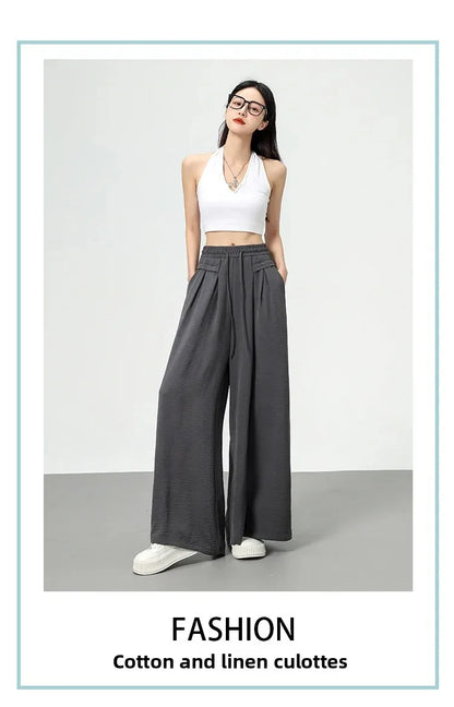 High Waist Wide Leg Pants Women's Ice Silk Loose Fit Casual Trousers Skirt Spring Summer New Style Sliko Moutain Lazy Pants