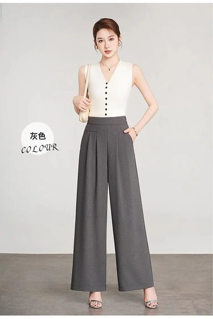 Women's Black High Waist Wide Leg Pants Pleated Loose Fit Formal Casual Trousers