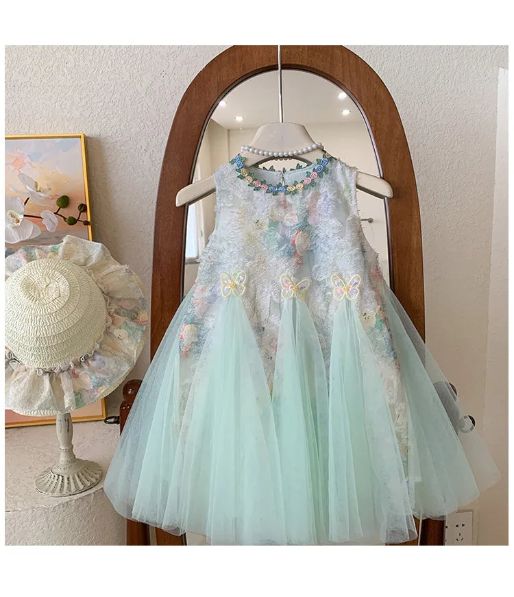Girls Dress Summer  New Tank Top Dress Children Holiday Children Baby Beautiful Puff Princess Dress